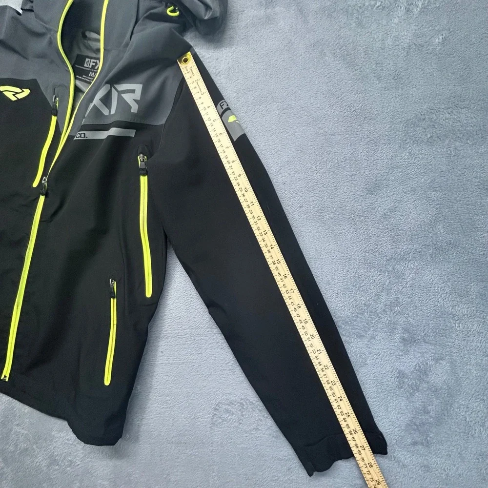 FXR Tech Gear Ride Co Mens Hooded Shell Jacket Black Neon Yellow Size Medium